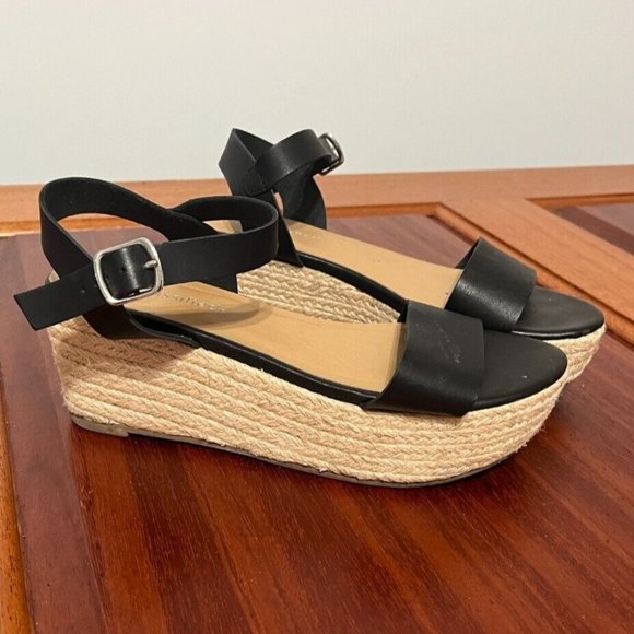 City Classified Espadrille Platform Open Toe Sandals Size 7 Black Straps - Picture 1 of 8